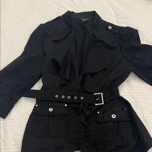 Elegant Black Belted Trench Coat